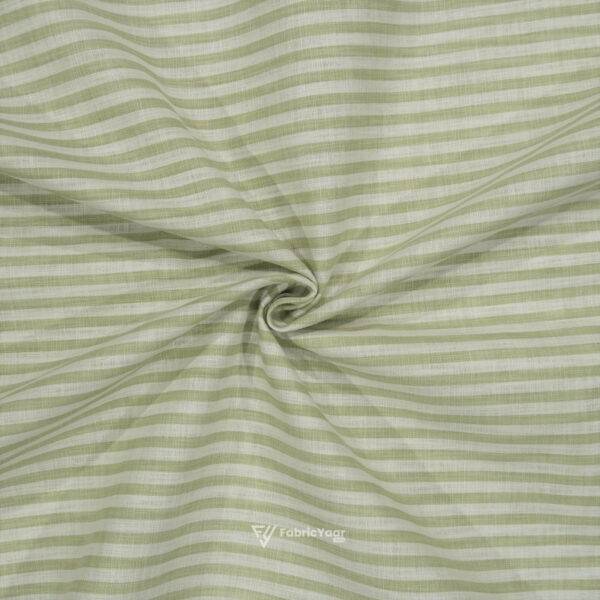 Cotton Linen Self Pista Green Stripe Shirt / Kurta Fabric (Widht 58 Inch)