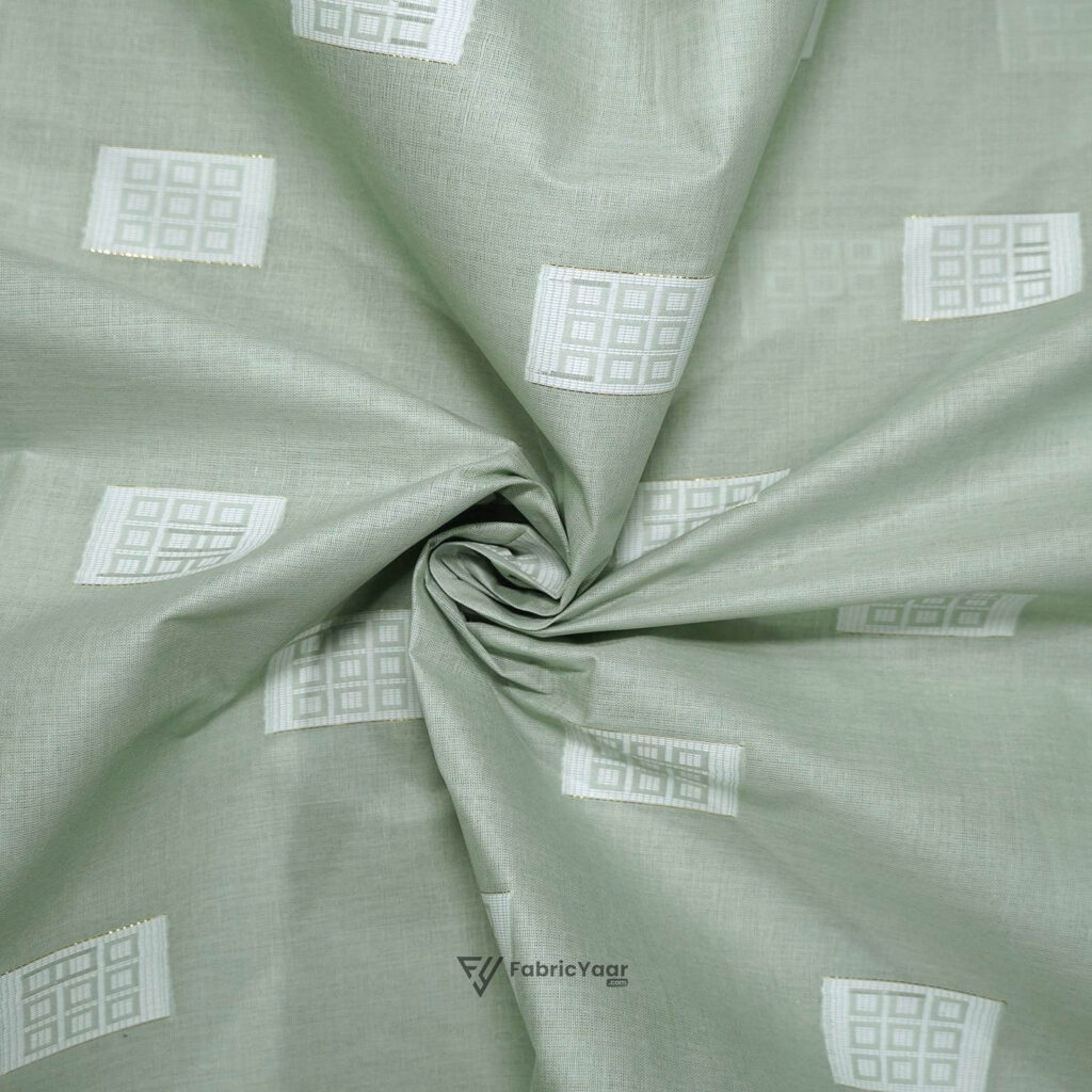 Cotton Lawn Zari Jacquard Buta Mint Green Shirt / Kurta Fabric (Width 58 Inch)