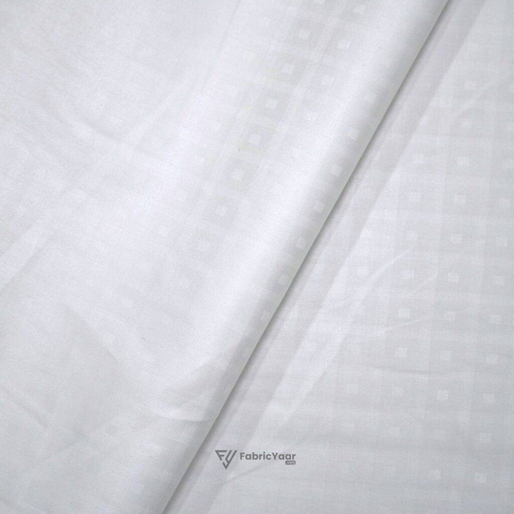 Self Basketweave White Textured Giza Cotton Shirt / Kurta Fabric (Width 58 Inch)