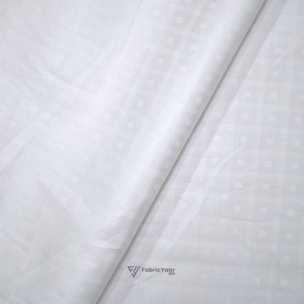 Self Basketweave White Textured Giza Cotton Shirt / Kurta Fabric (Width 58 Inch)