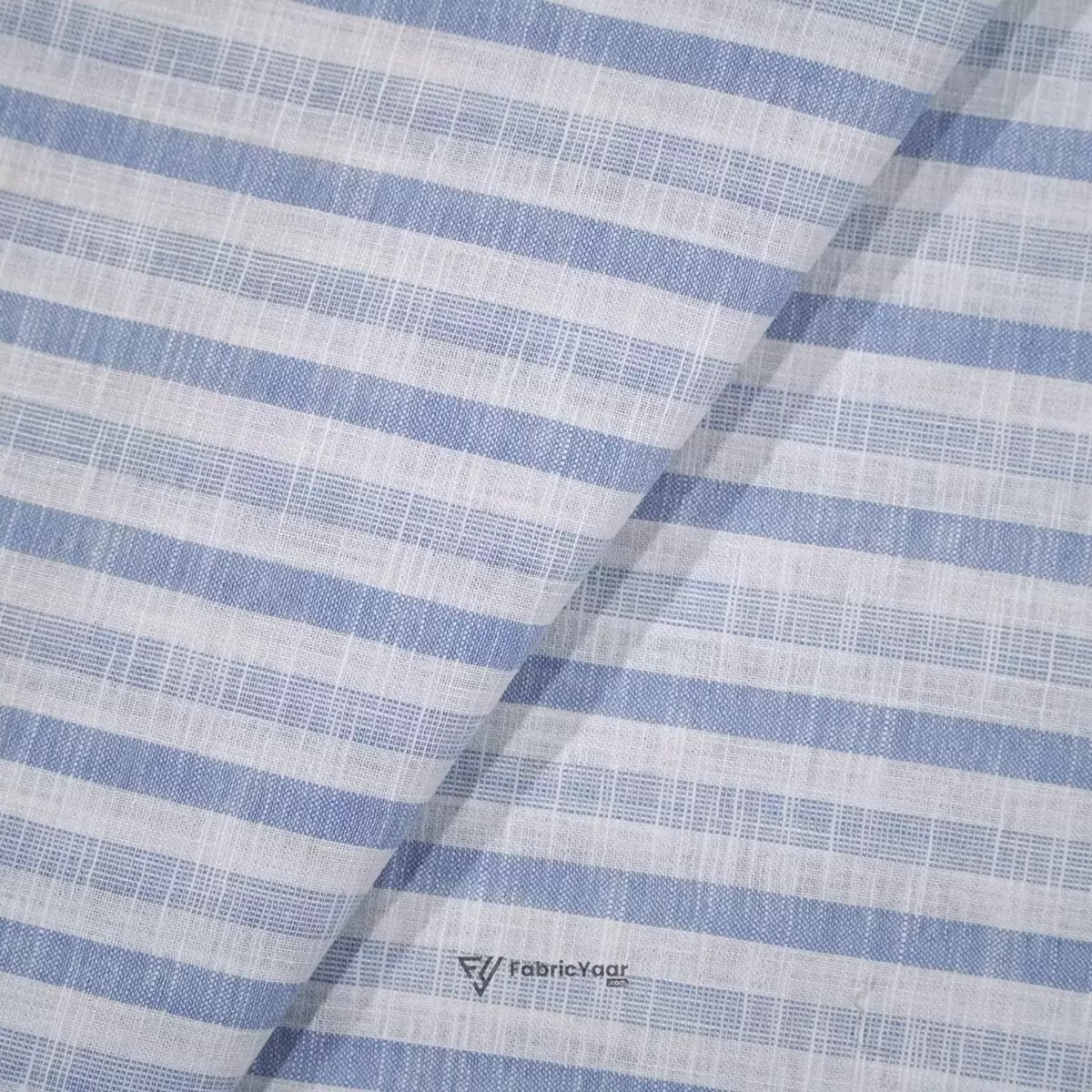 Cotton Linen Self Blue Pattern Stripe Shirt / Kurta Fabric (Width 58 Inch)