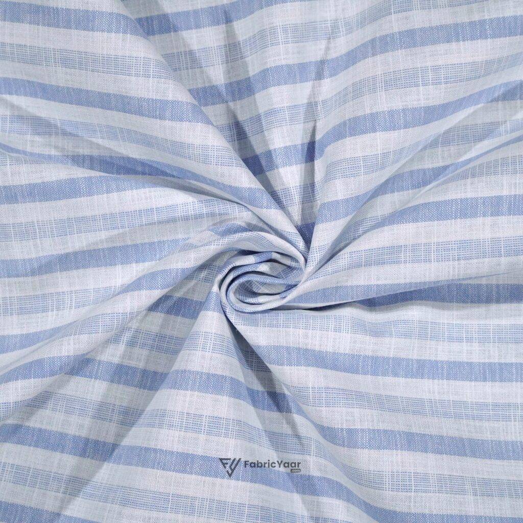 Cotton Linen Self Blue Pattern Stripe Shirt / Kurta Fabric (Width 58 Inch)