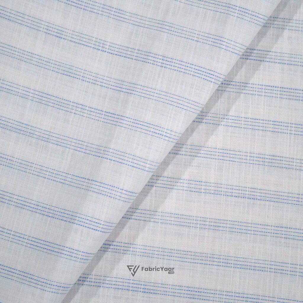 Cotton Linen Self Majestic Blue Stripe Shirt / Kurta Fabric (Width 58 Inch)