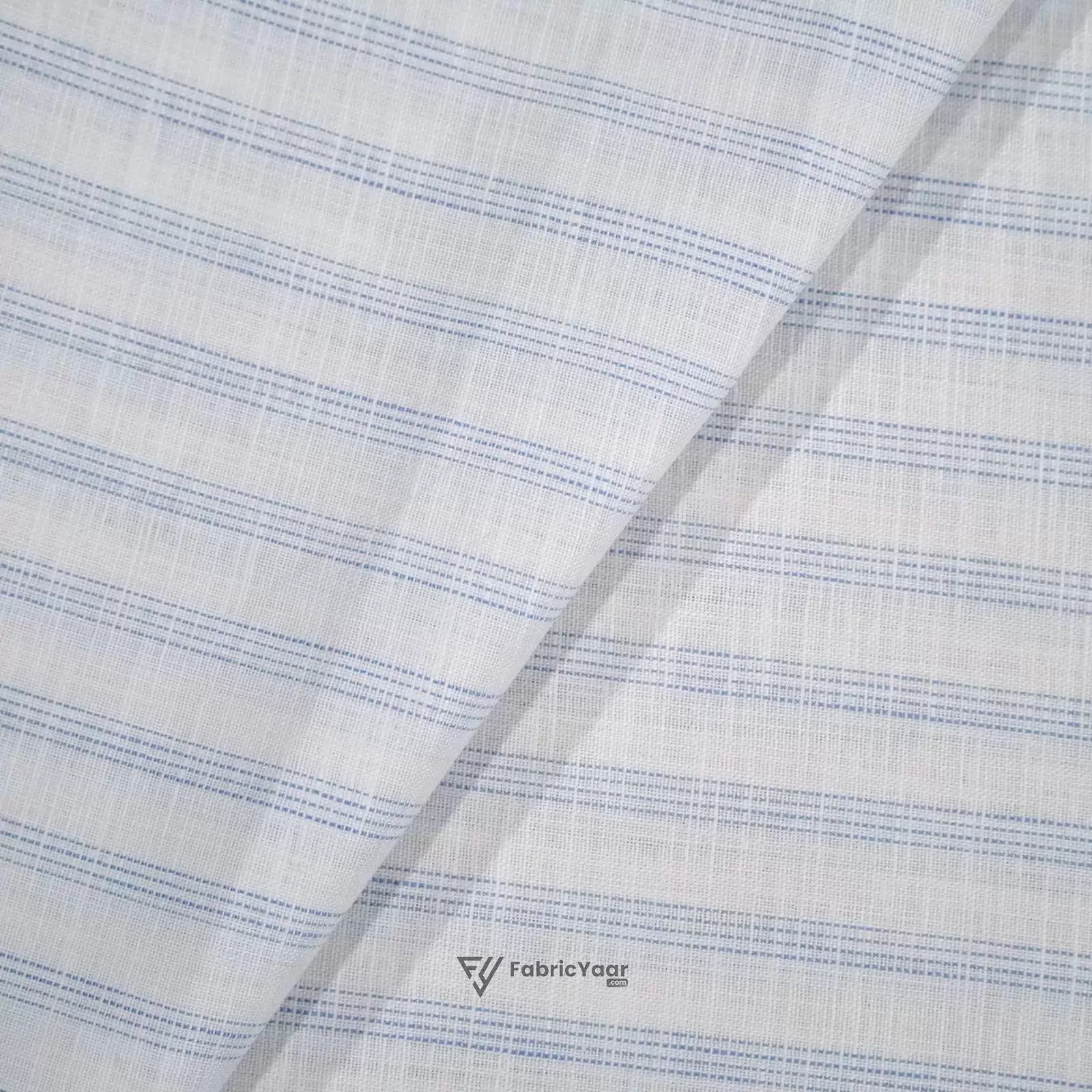 Cotton Linen Self Majestic Blue Stripe Shirt / Kurta Fabric (Width 58 Inch)