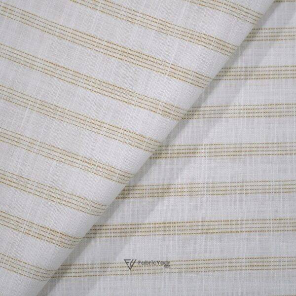 Cotton Linen Self Light Beige Stripe Shirt / Kurta Fabric (Width 58 Inch)