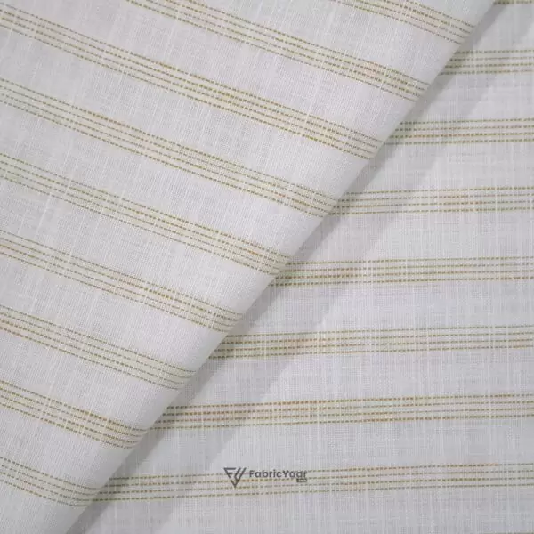 Cotton Linen Self Light Beige Stripe Shirt / Kurta Fabric (Width 58 Inch)