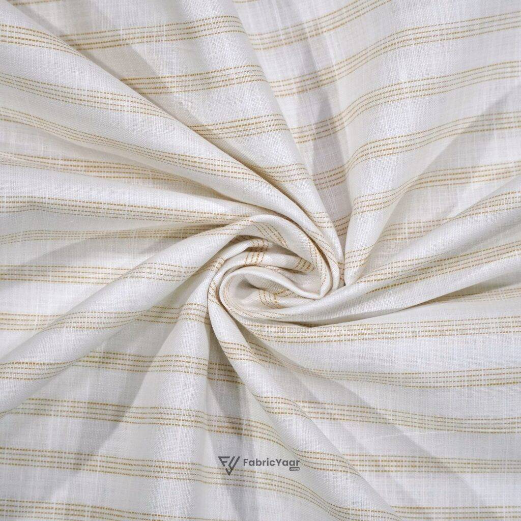 Cotton Linen Self Light Beige Stripe Shirt / Kurta Fabric (Width 58 Inch)