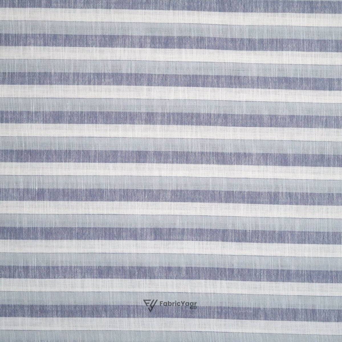 Cotton Linen Self Shaded Blue Stripe Shirt / Kurta Fabric (Width 58 Inch)