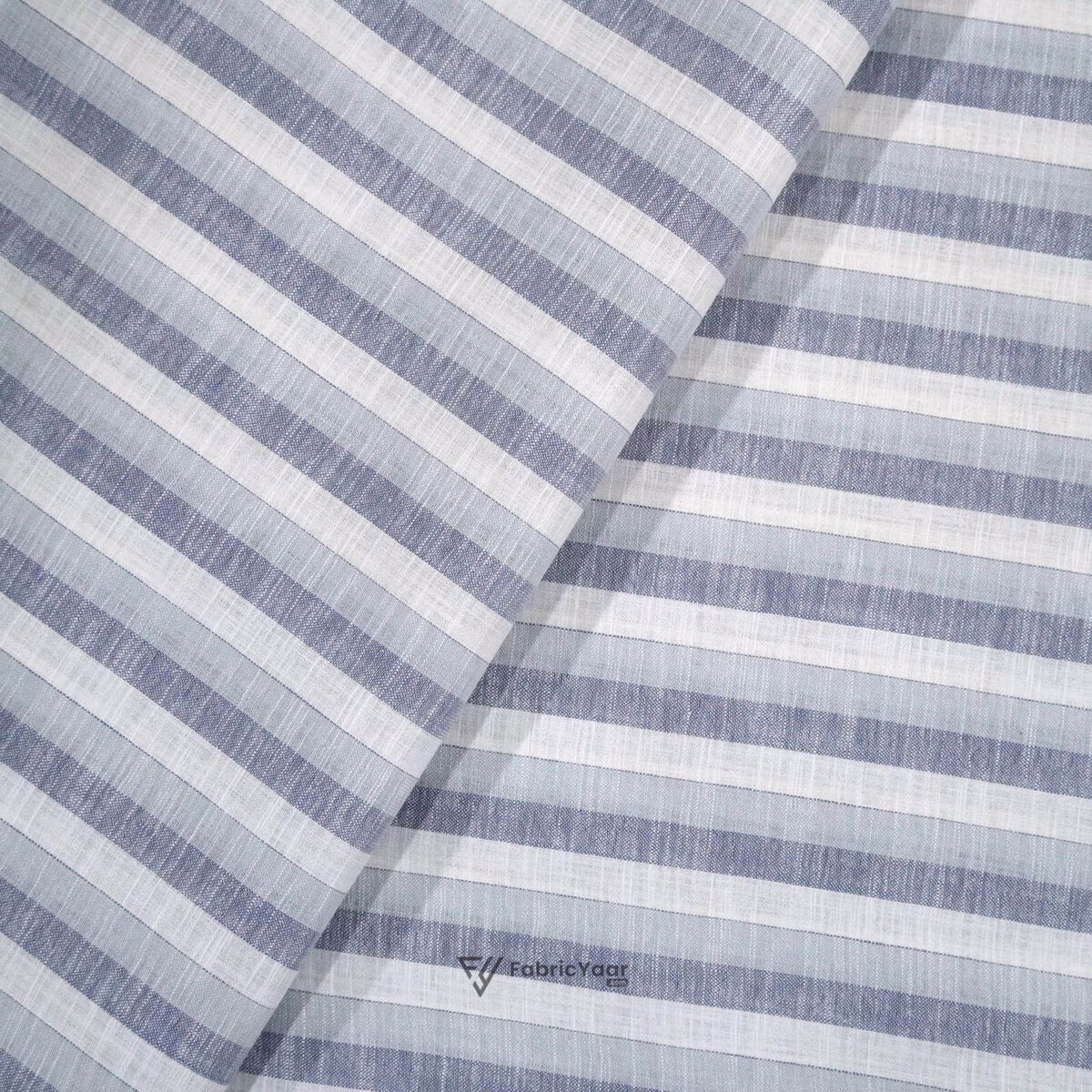 Cotton Linen Self Shaded Blue Stripe Shirt / Kurta Fabric (Width 58 Inch)