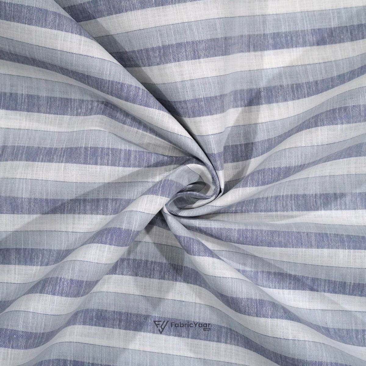 Cotton Linen Self Shaded Blue Stripe Shirt / Kurta Fabric (Width 58 Inch)