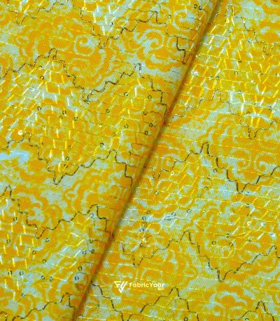 Printed With Golden Sequins Haldi Kurta Fabric (Width 58 Inch)