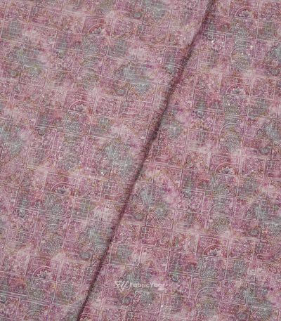 Printed With Golden Sequins Lavender Kurta Fabric (Width 58 Inch)