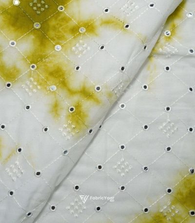 Georgette Tie-Die Mirror Work Green Kurta Fabric (Width 38 Inch)