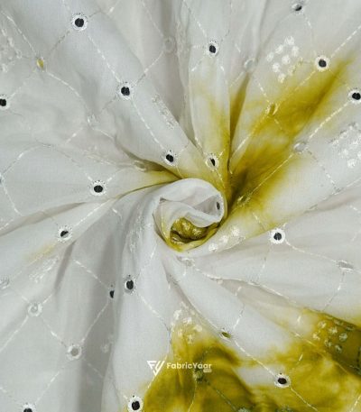 Georgette Tie-Die Mirror Work Green Kurta Fabric (Width 38 Inch)